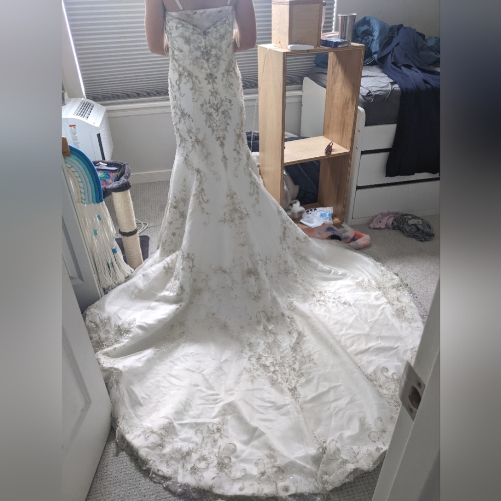 White Strapless Wedding Dress w/ floral sequins size small
